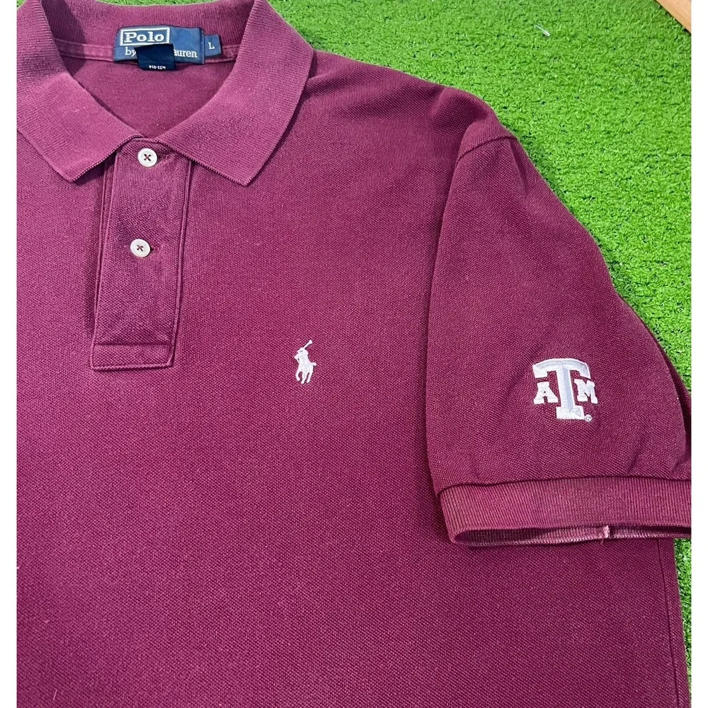 Vintage Texas A&M Polo Ralph Lauren LG Maroon Aggie Embroidered Logo 90s
